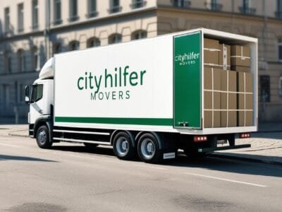 Moving truck loading boxes into a house in Berlin
