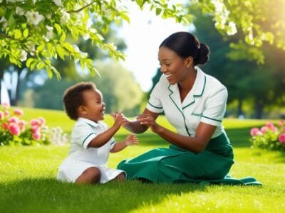 Professional Nanny Playing with Child in a Park in Germany